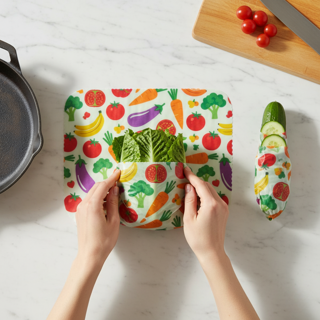 Colorful cutting board with vegetable pattern of beeswax roll