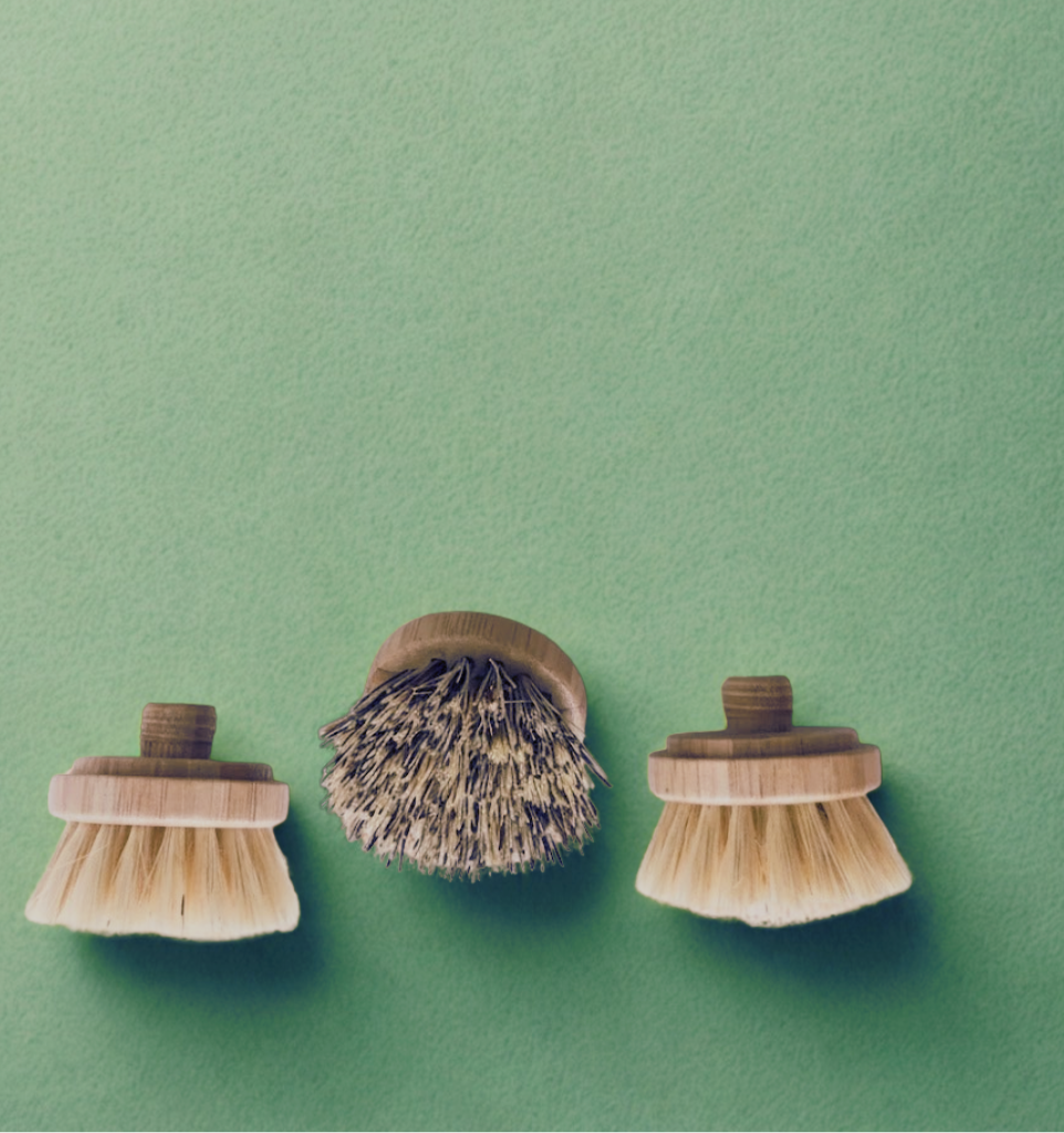 Three wooden brushes with replaceable bristle heads