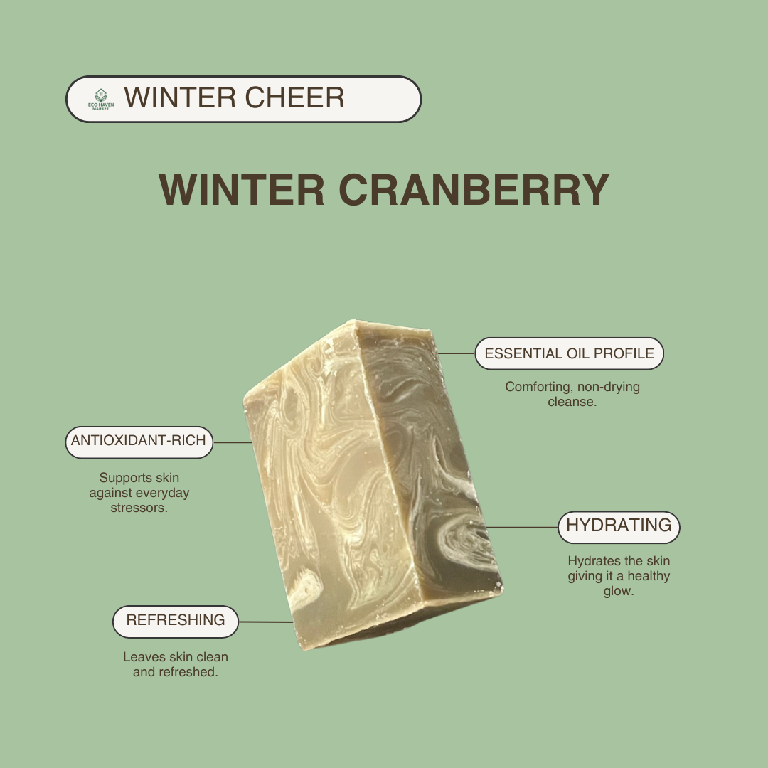 Soap labeled 'Winter Cranberry' with features 