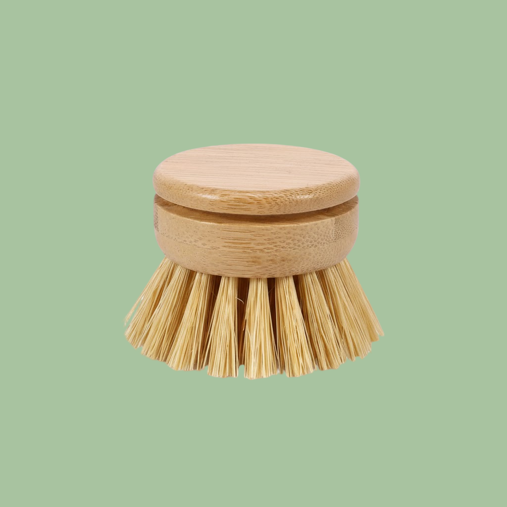 Wooden dish brush with bristle head on a white background